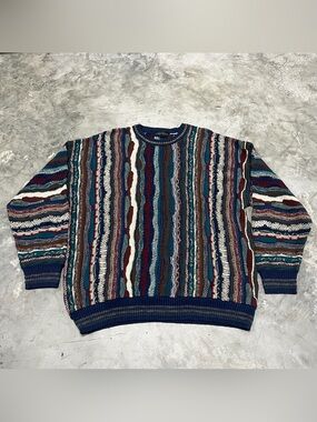 Vintage Coogi Style Sweater Mens Size XL Context Multicolor Cosby 3D Knit Chunky